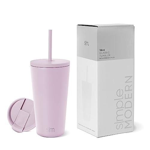 Simple Modern Insulated Tumbler with Lid and Straw | Iced Coffee Cup Reusable Stainless Steel Water Bottle Travel Mug | Gifts for Women Men Her Him | Classic Collection | 16oz | Lavender Mist