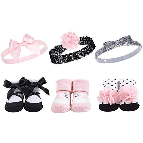 Hudson Baby Baby Girls Headband and Socks Set, 6 Piece, Swan, 0-9 Months