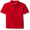 Nautica Boys' Big School Uniform Short Sleeve Polo Shirt, Button Closure, Comfortable & Soft Pique Fabric, Red, 3 Years