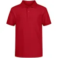 Nautica Boys' Big School Uniform Short Sleeve Polo Shirt, Button Closure, Comfortable & Soft Pique Fabric, Red, 4 Years