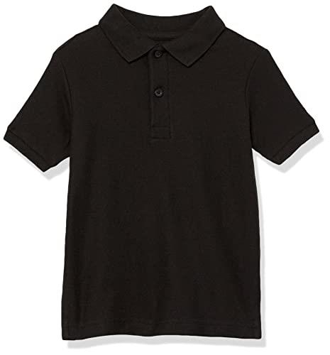 Nautica Boys' Big School Uniform Short Sleeve Polo Shirt, Button Closure, Comfortable & Soft Pique Fabric, Black, 18-20 Husky