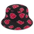 Concept One Naruto Patterned Bucket Hat, Packable Travel Hat, Wide Brim Summer Hat, Black and Red