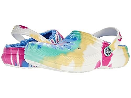 Crocs Unisex Child Kids' Classic Tie Dye Lined | Warm and Fuzzy Slippers for Kids Clog, Pastel Tie Dye, 5 Big Kid US