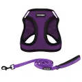 Voyager Step-in Air All Weather Mesh Harness and Reflective Dog 5 ft Leash Combo with Neoprene Handle, for Small, Medium and Large Breed Puppies by Best Pet Supplies - Purple/Black Trim, Small
