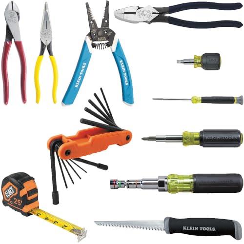 Klein Tools 80089 Multi-Bit Driver and Plier Kit, with Wire Stripper, Tape Measure and Accessories for Jobsite Needs, 11-Piece