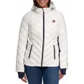 Tommy Hilfiger Women Hooded Zip Front Short Packable Jacket, White, X-Large
