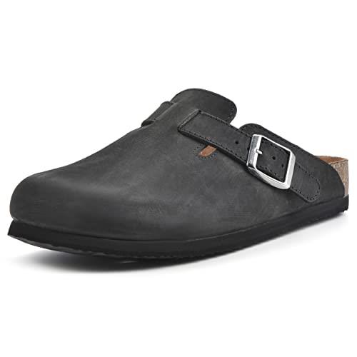 WHITE MOUNTAIN Bari Signature Comfort-Molded Footbed Clog, Black/Leather, 10