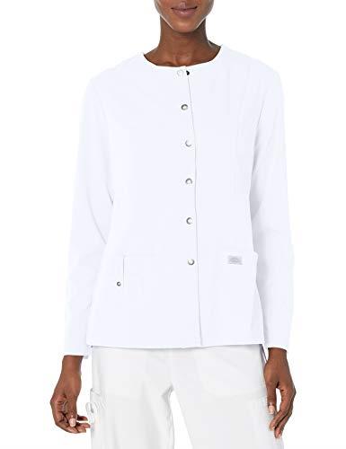 Dickies Women's Xtreme Stretch Crew Neck Snap Front Warm-up Jacket, White, XX-Large Plus