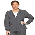Dickies Women's Eds Signature Scrubs Missy Fit Snap Front Warm-up Jacket, Pewter, Small