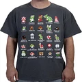 Nintendo Men's Pixel Cast T-Shirt, Navy HTR, Medium