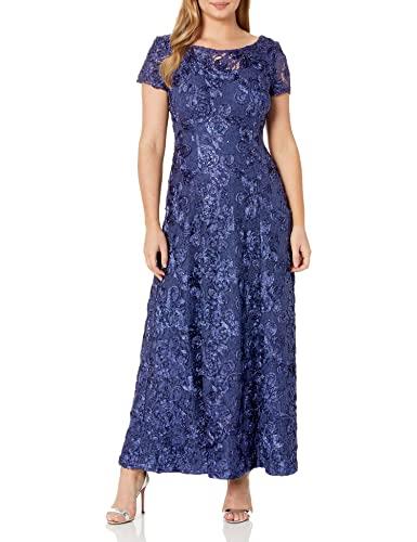 Alex Evenings Women's Petite Long a-Line Rosette Dress, Violet, 12P