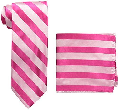Stacy Adams Men's Solid Woven Formal Stripe Tie Set, Fuchsia, One size