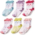 Jefferies Socks Toddler Girls' Non-Skid Novelty Cat Socks 6 Pair Pack, Multi, Infant