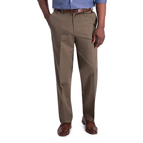 Haggar Men's Iron Free Premium Khaki Classic Fit Flat Front Expandable Waist Casual Pant (Regular and Big & Tall Sizes), Toast, 38W x 30L