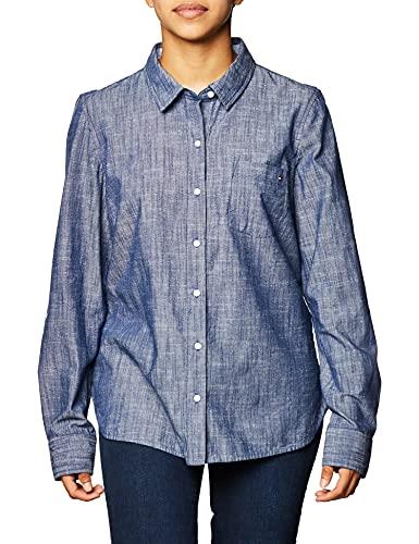 Tommy Hilfiger Womens Classic Long Sleeve Roll Tab Button Down Shirt (Standard and Plus Size), Chambray, X-Large
