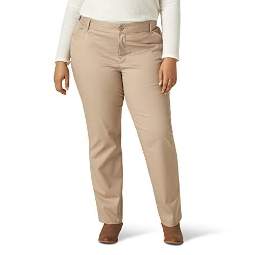 Lee Women's Plus Size Wrinkle Free Relaxed Fit Straight Leg Pant, Flax, 28 Long
