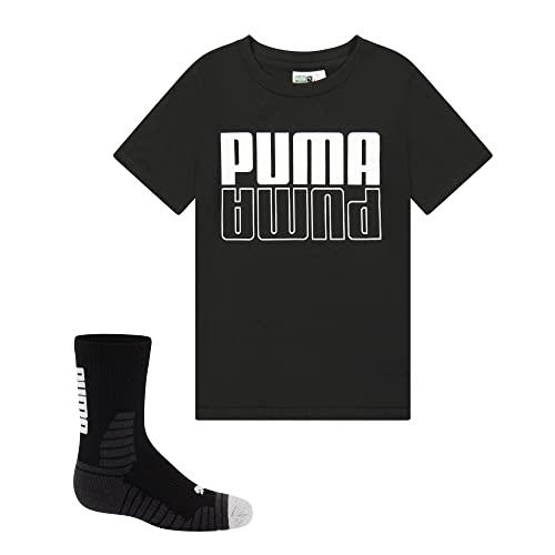 PUMA Boys' Graphic Core Logo Tee & Crew Sock Set, Black, S