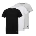 PUMA 3 Pack Boys' Classic Crew Neck T-Shirt, White/Grey/Black, Small