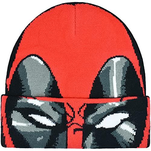 Concept One Marvel Deadpool Roll Down Cuff Beanie Hat, Red/Black, One Size, Red/Black, One Size
