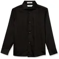Calvin Klein Boys' Long Sleeve Slim Fit Dress Shirt, Style with Buttoned Cuffs & Shirttail Hem, Black, 18 Husky