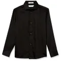 Calvin Klein Boys' Long Sleeve Slim Fit Dress Shirt, Style with Buttoned Cuffs & Shirttail Hem, Black, 18 Husky