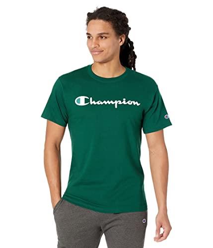 Champion Men's T-Shirt, Crewneck Cotton Tee, Mid-Weight T-Shirt, Script (Reg. or Big & Tall), Forest Peak Green Script, X-Large