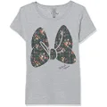 Disney Little, Big Minnie Mouse Plaid Floral Bow Girls Short Sleeve Tee Shirt, Athletic Heather, X-Small