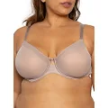 Curvy Couture Women's Sheer Mesh Full Coverage Unlined Underwire, Sexy Supportive Plus Size, See-Through Bras, Bark, 38H