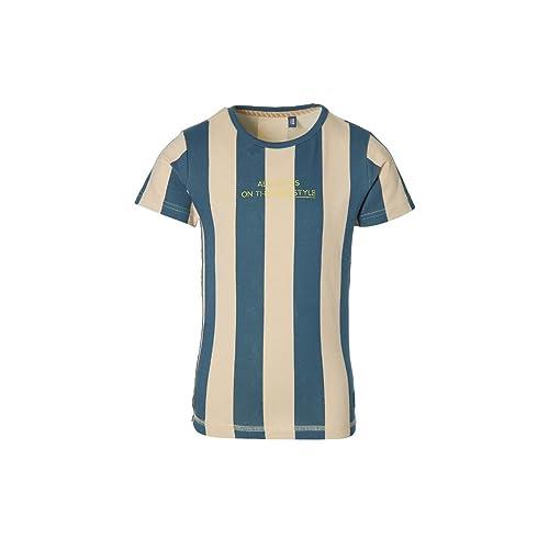 Quapi Boy's Fergus Stripe T-Shirt, Blue/Beige, Size 5-6 Years