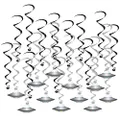 Beistle 53763 Flying Saucer Whirls 24 Piece Outer Space Decorations Alien Party Supplies Hanging Spirals, 15" - 22.5", Black/Silver/White/Blue/Green