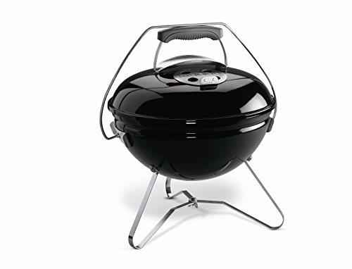 Weber Smokey Joe Premium Charcoal Grill Barbeque, 37cm | Portable BBQ Grill with Tuck-N-Carry Lid Cover & Plated Steel Legs | Folding Outdoor Cooker with Porcelain-Enamelled Bowl - Black (1121004)