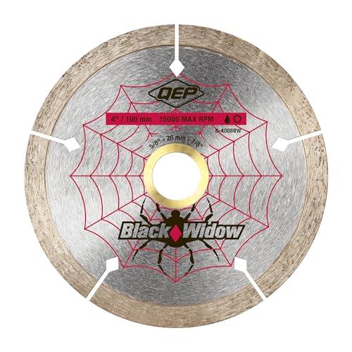 QEP 6-4008BW 4-Inch Black Widow Micro-Segmented Rim Diamond Blade, 5/8-7/8-Inch Arbor, Wet/Dry Cutting, 15000 Maximum RPM