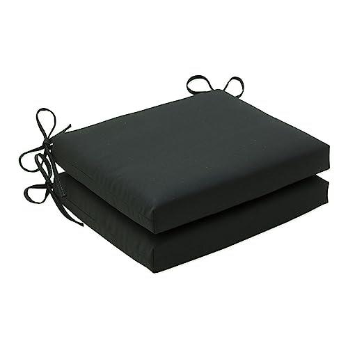 Pillow Perfect Squared Corners Seat Cushion with Black Sunbrella Fabric, Set of 2