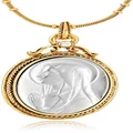 Symbols of Faith Inspirations 14k Gold-Dipped and Silver-Tone Crystal Mary Medallion Pendant Necklace, Crystal, No Gemstone