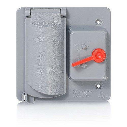 Leviton WP2SD-GY Weatherproof Cover, Plastic Flat Lid, 2-Gang Switch & Duplex Receptacle, Gray