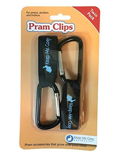 Keep Me Cosy® Pram Clips - Set of 2 Baby Stroller Hooks for Nappy or Shopping Bag