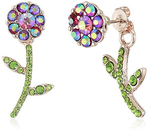 Betsey Johnson Flower Front Back Earrings-Jackets, One Size, Glass, Rhrinestone