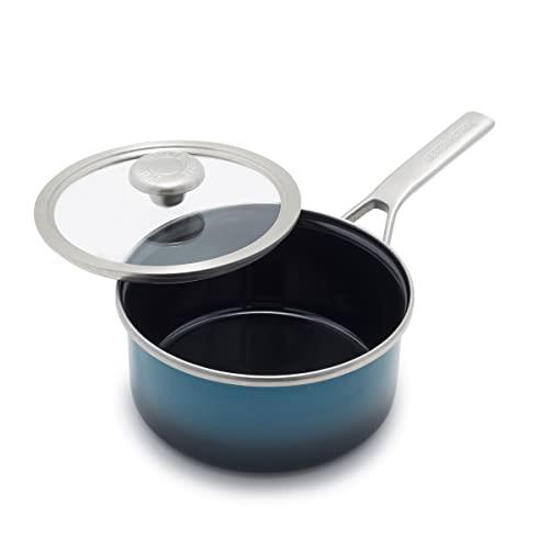 Merten & Storck European Crafted Steel Core Enameled Cookware, 2.1QT Saucepan Pot with Lid, Induction, PFAS & PTFE Free, Dishwasher Safe, Oven & Broiler Safe, Aegean Teal