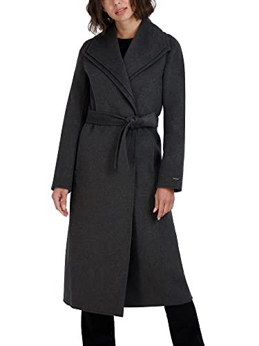 Tahari Women's Maxi Double Face Wool Blend Wrap Coat, Grey, X-Large