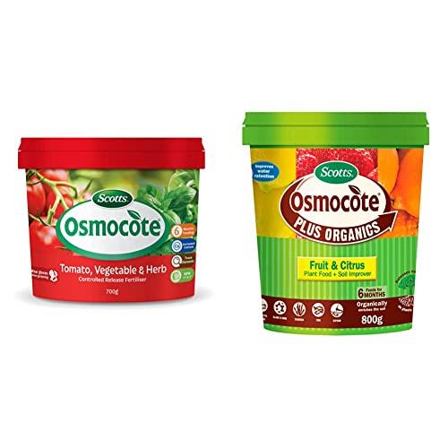 Osmocote Vegetable and Herb Controlled Release Fertiliser, 700g & Scotts Osmocote Plus Organics Fruit and Citrus fertiliser and Soil Improver, 800g