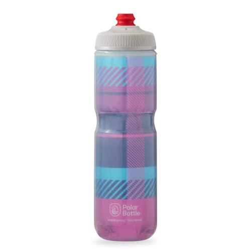 Polar Bottle Breakaway Insulated Water Bottle - BPA Free, Cycling & Sports Squeeze Bottle (Tartan - Bubble Gum Pink/Navy, 24 Oz)