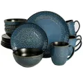 Gibson Milanto 16-Piece Dinnerware Set Featuring Embossed Reactive Glaze Stoneware, Plates, Bowls & Mugs, Blue