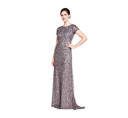 Adrianna Papell Women's Short-Sleeve All Over Sequin Gown, Lead, 6