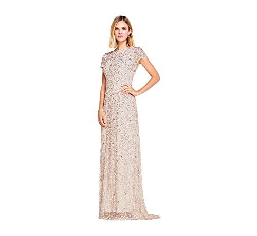 Adrianna Papell Women's Short-Sleeve All Over Sequin Gown, Blush, 14