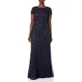 Adrianna Papell Women's Short-Sleeve All Over Sequin Gown, Navy, 8