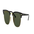 Ray-Ban RB3716 Clubmaster Metal Square Sunglasses, Black on Gold/G-15 Green, 51 mm