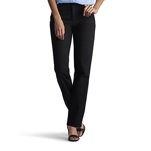 Lee Women's Petite Relaxed Fit All Cotton Straight Leg Jean, Pure Black, 16 Short