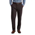 Haggar Men's Iron Free Premium Khaki Classic Fit Flat Front Expandable Waist Casual Pant (Regular and Big & Tall Sizes), Espresso, 34W x 30L