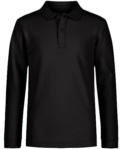 Nautica Boys' School Uniform Long Sleeve Polo Shirt, Button Closure, Comfortable, Breathable Fabric, Black, 4