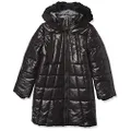 Calvin Klein Girls' Long Length Hooded Puffer Jacket with Fleece Lining, Black Sport, 7